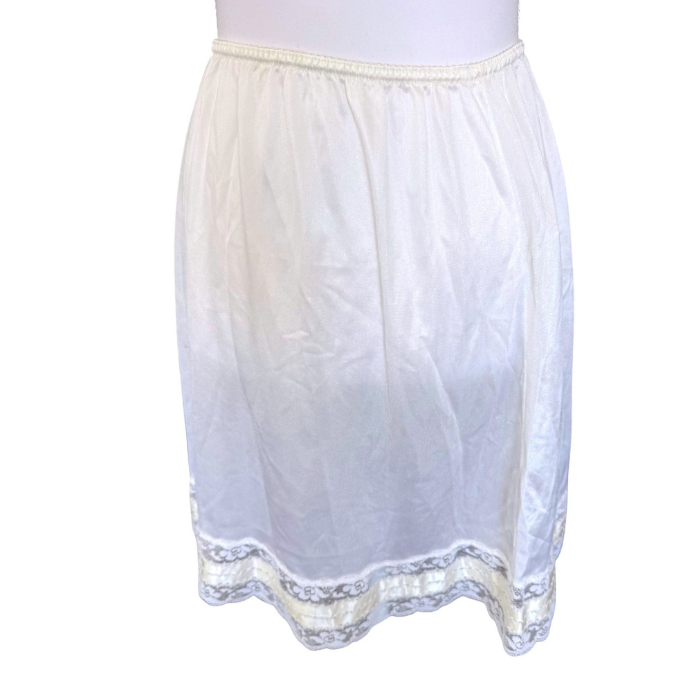 White Lace Trim Half Slip Skirt Made in USA Lingerie Coquette Large